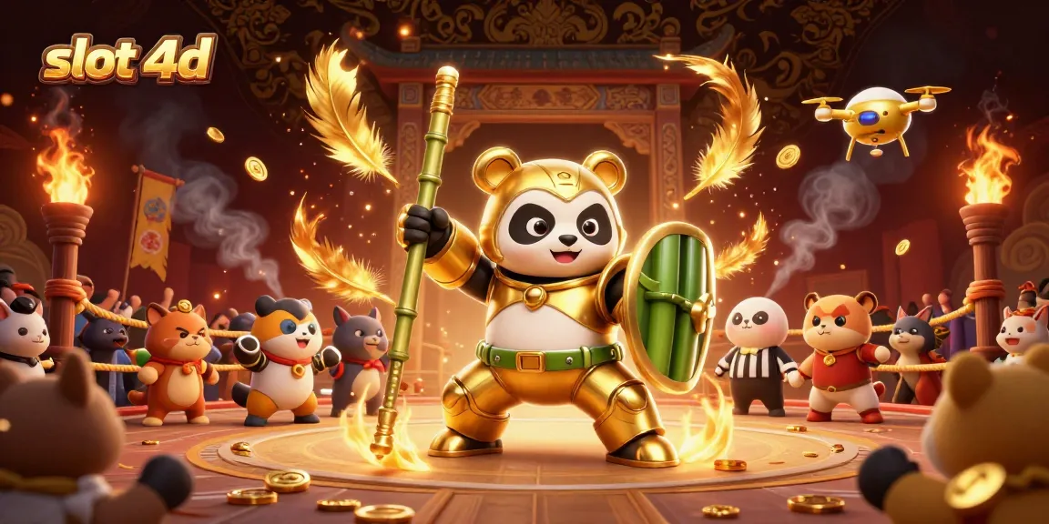 Experience the excitement of slot 4d with a golden panda battling in a vibrant casino arena.