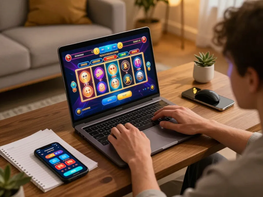 Engaging in online gaming strategies with luckyindex at a cozy home setup.
