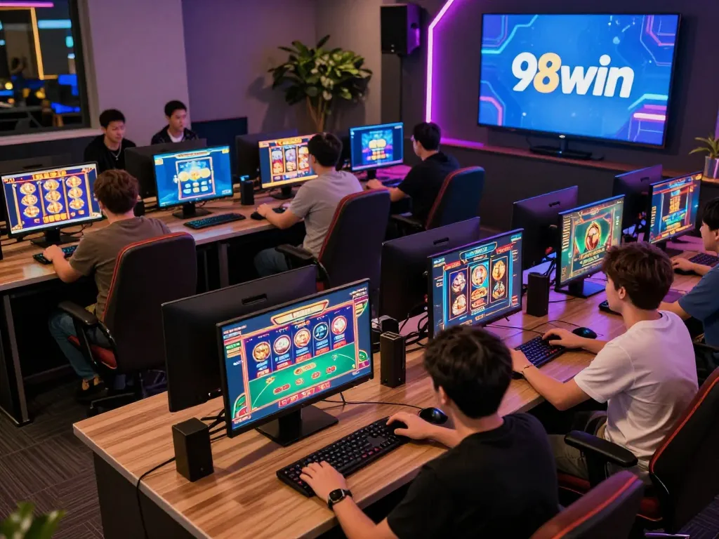 Engaged players enjoying online casino games at 98win, showcasing vibrant gaming atmosphere.