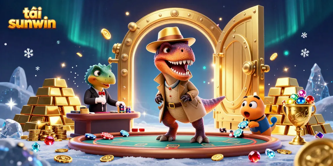Engage in tải sunwin with lively characters at a digital casino scene featuring vibrant treasures and rich details.