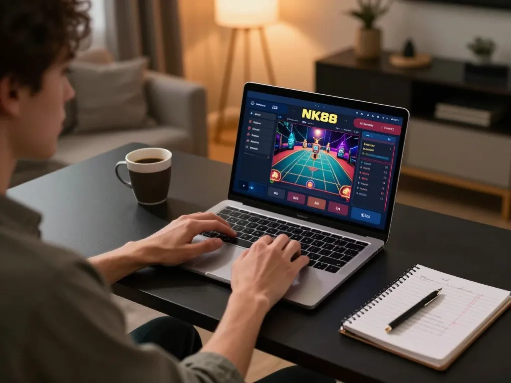 Navigating NK88 online casino for a strategic gaming experience at home.