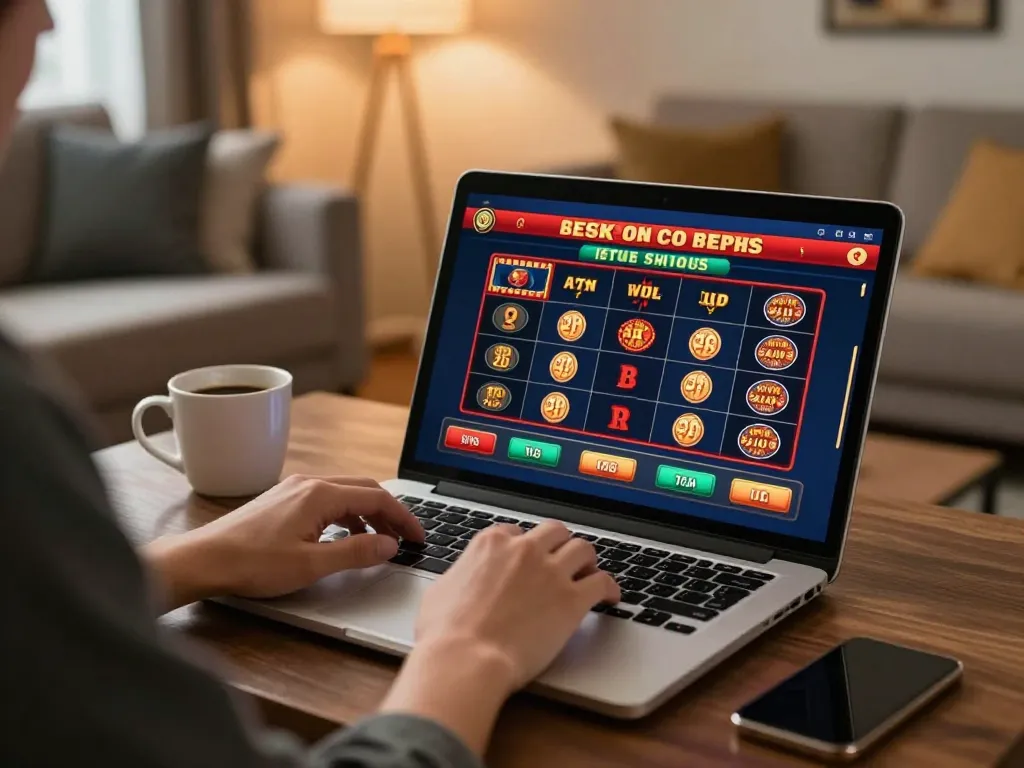 open88 player enjoying online casino gaming from home, showcasing a vibrant and engaging setup.