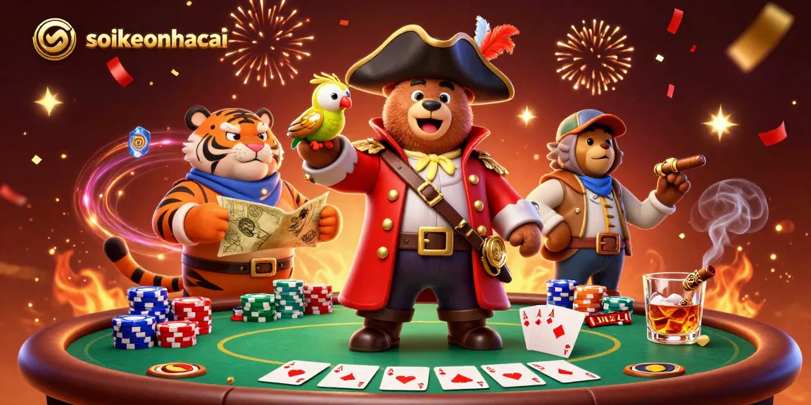 Experience thrilling action with soikeonhacai as a pirate bear and tiger navigate a vibrant poker scene.