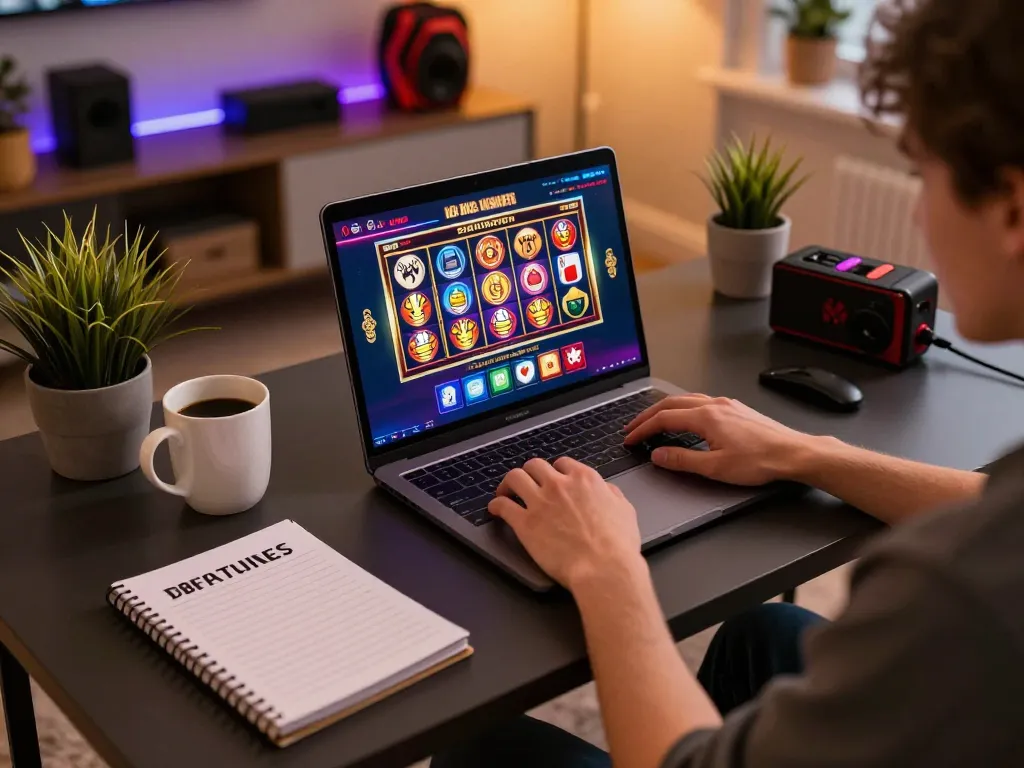 Engaging in Canadian online casinos with a laptop at home, showcasing strategy and comfort