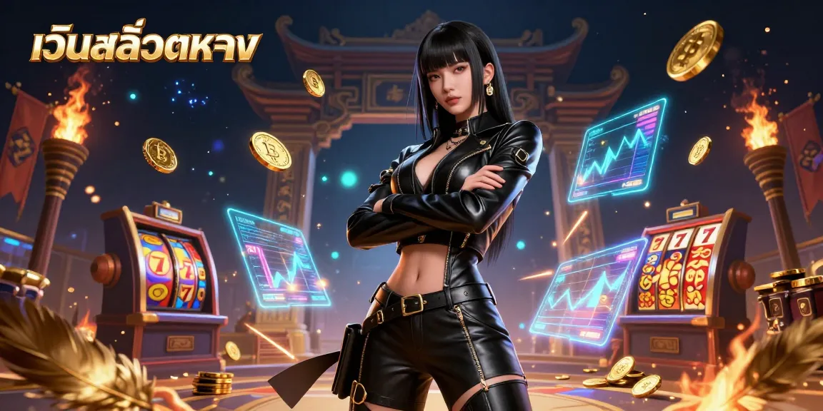 Win big at เว็บสล็อตตรง with a stunning Asian character, slot reels glowing, and dynamic gaming atmosphere.