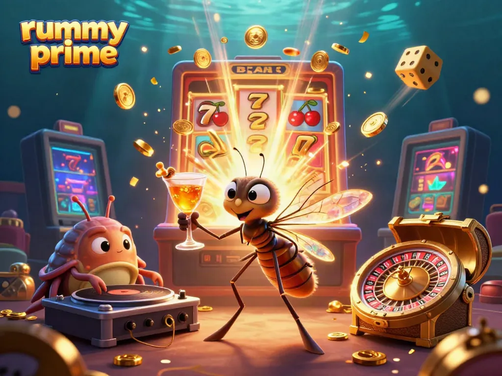 Experience rummy prime with a lively 3D scene showcasing dynamic casino elements and characters.