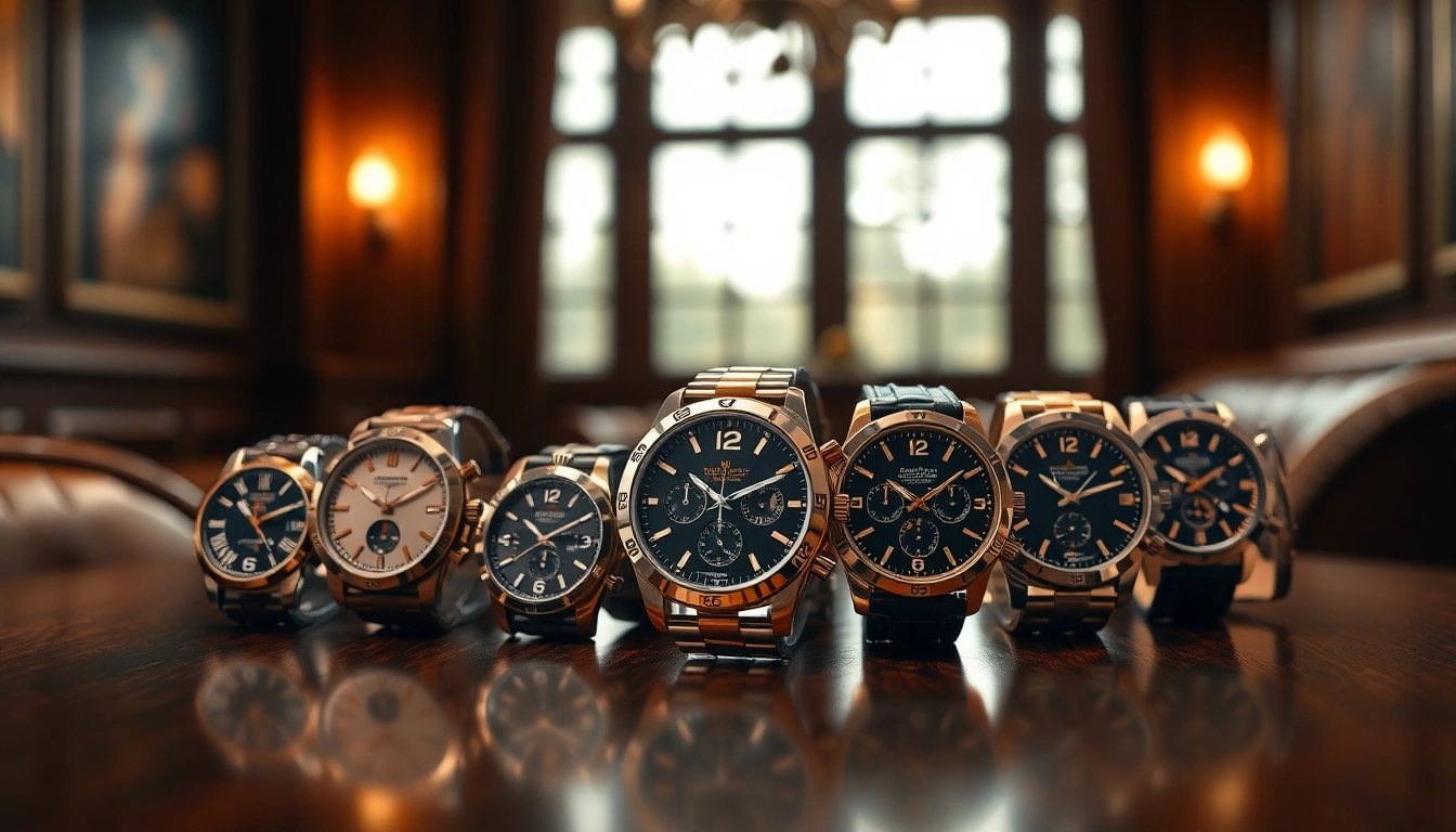 Showcase of luxurious replica watches displaying intricate designs and craftsmanship.