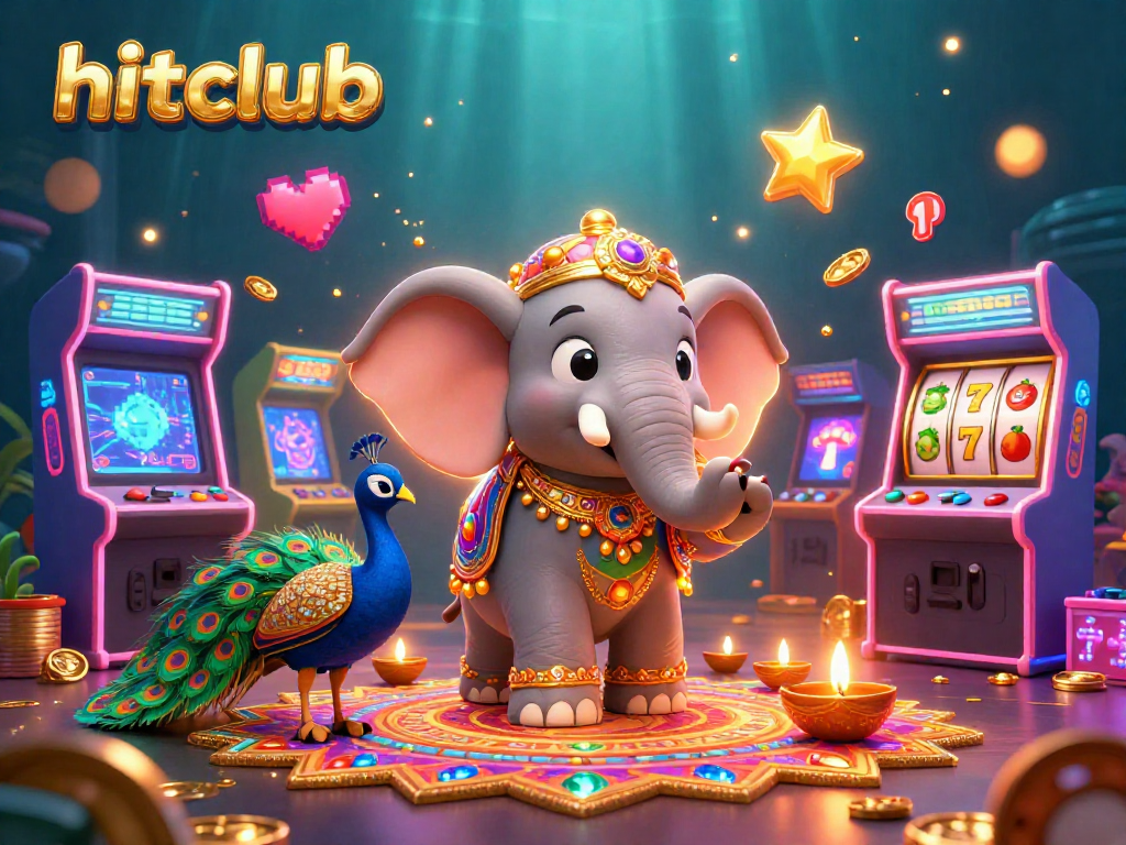 Engage with hitclub's vibrant gaming world featuring a colorful elephant and peacock amidst dynamic slots.