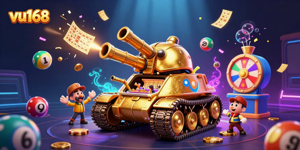 Experience thrilling gameplay at vu168 with vibrant lottery elements and a mini casino scene.