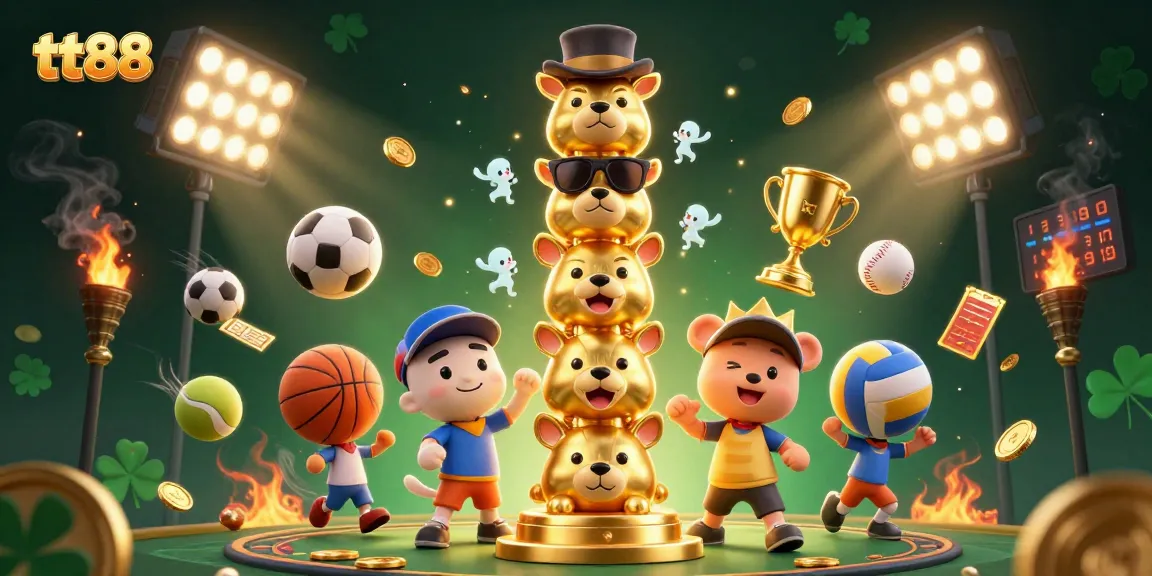 Experience thrilling wins at tt88 with vibrant casino-themed 3D illustration showcasing dynamic sports elements.