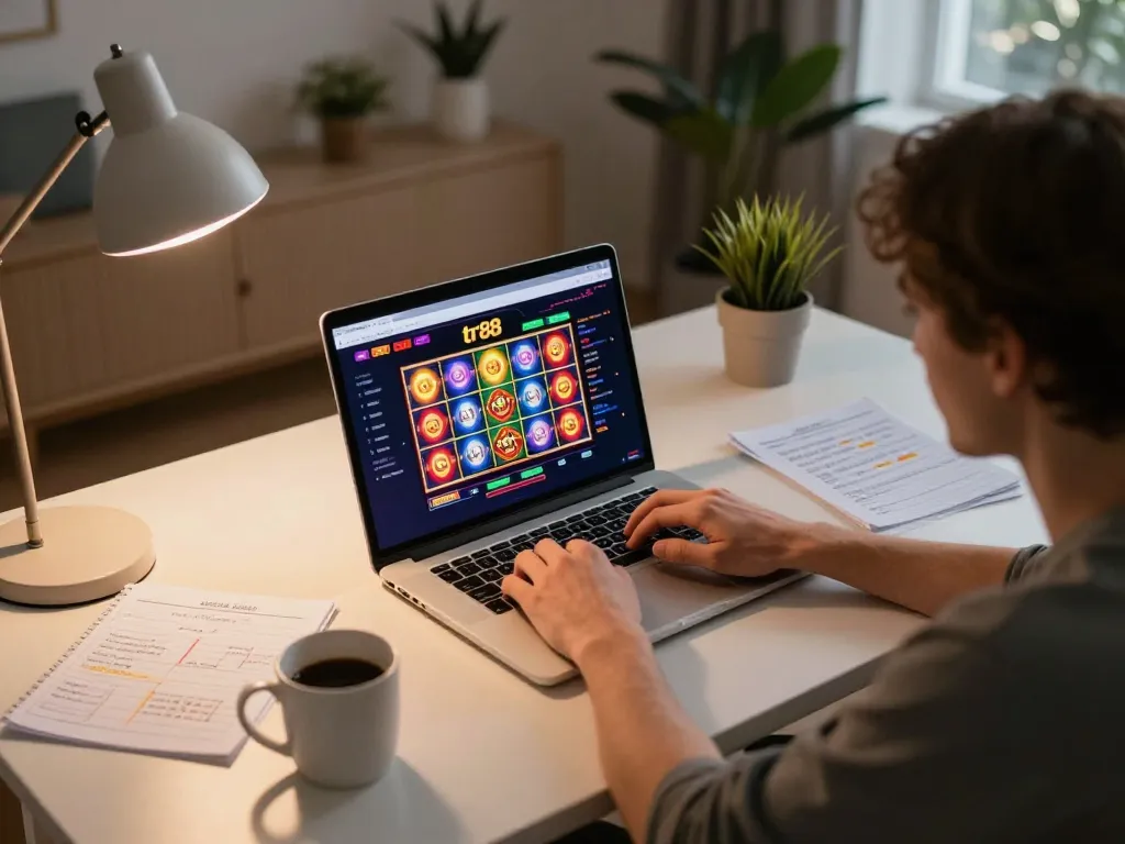 Player enjoying strategic gaming on the tr88 online casino, focusing on slot reels