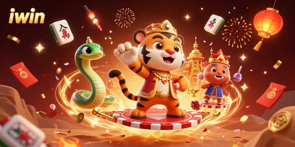 iwin casino extravaganza featuring a tiger sultan on a flying carpet amidst festive gaming elements