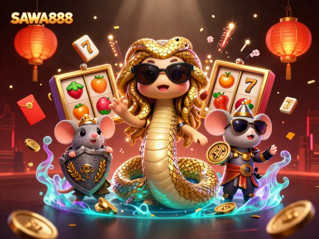 Engage with SAWA888's vibrant gaming scene featuring Medusa and rich casino elements.