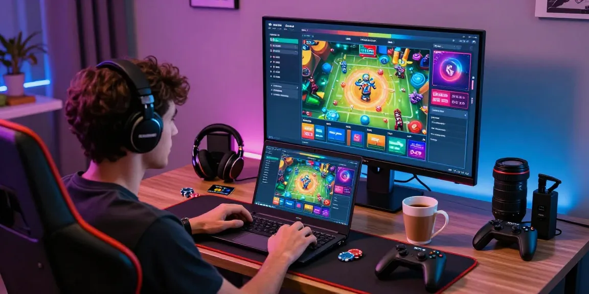 Player exploring credit card casinos on a sleek desktop with vibrant game interface and credit card.