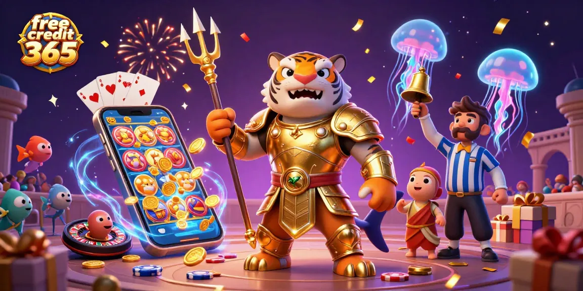 Engage with stunning visuals of free credit 365 promotions featuring dynamic casino elements in 3D art.