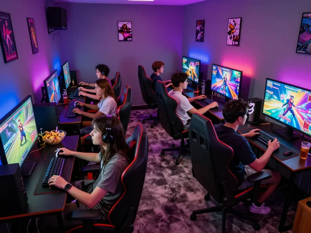 Players enjoying adult games in a vibrant gaming lounge, showcasing an engaging atmosphere.