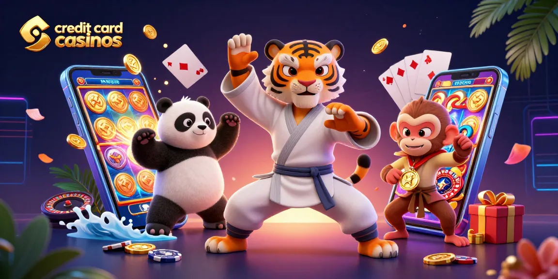 Engage at credit card casinos with a thrilling scene featuring a kung fu tiger and a mischievous monkey.