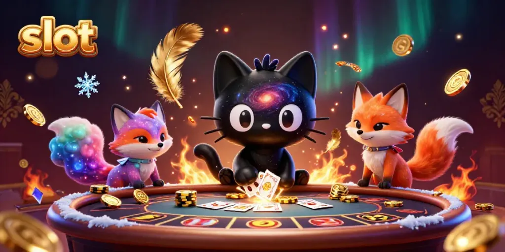 Slot menarik perhatian dengan peluang menang di kasino melalui gambar kucing hitam berbintang.
