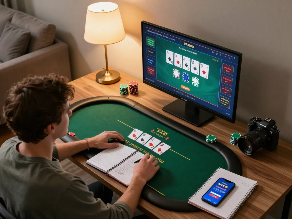 Enjoying strategic poker gameplay on DOLA88 in a cozy home setting.