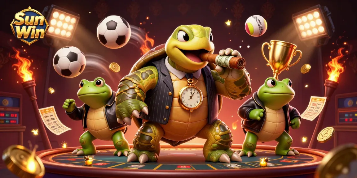 Experience the thrill of winning with Sun Win in a vibrant casino scene featuring dynamic characters and game elements.