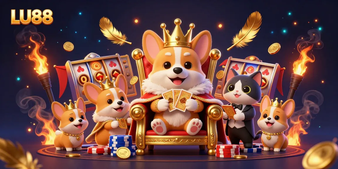 LU88 casino illustration showcasing winning moments with vivid characters and detailed gaming elements.