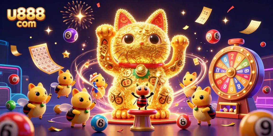 Experience thrilling gameplay at u888 com with golden fireflies and colorful lottery elements.