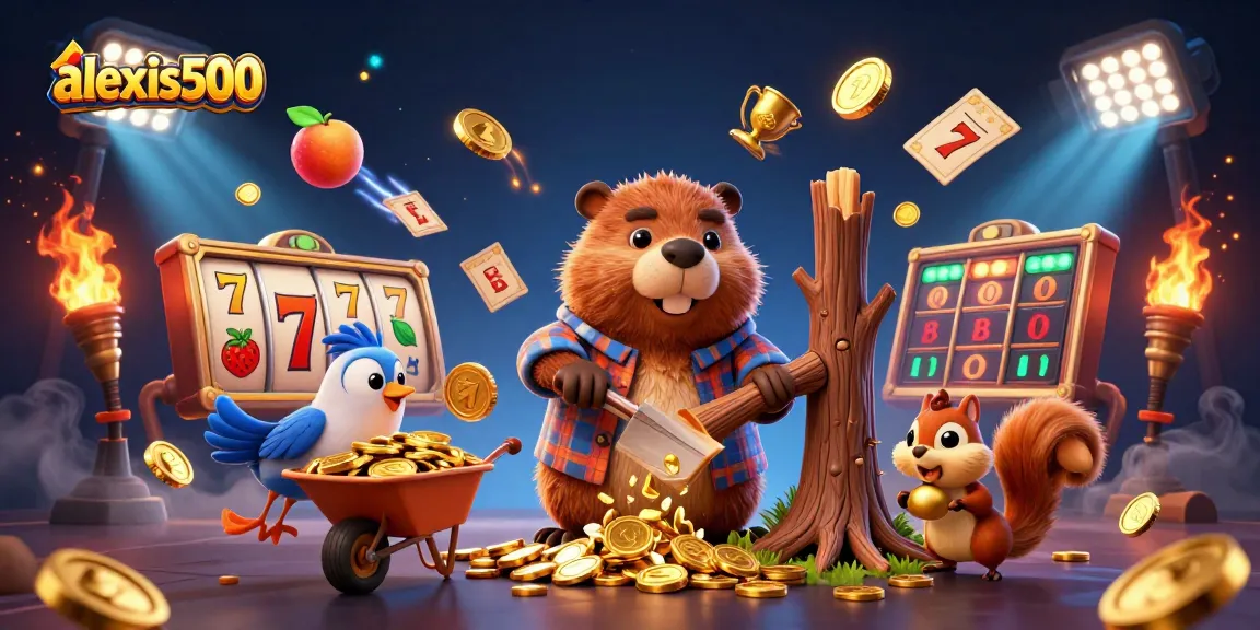 Play slots and win big with alexis500 in a vibrant casino-themed illustration.