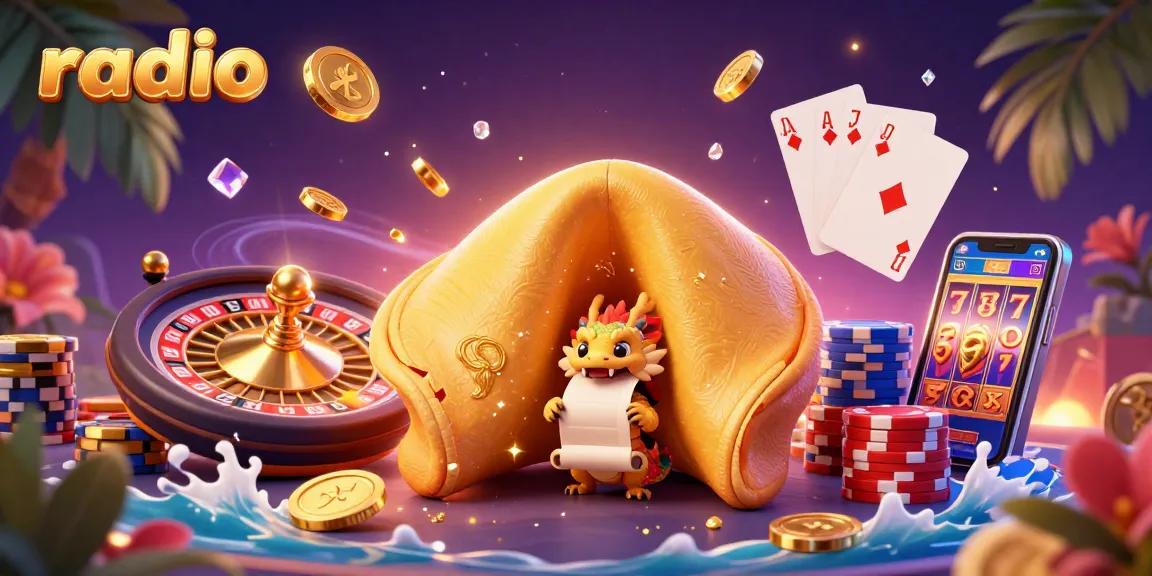 Engaging radio-themed casino illustration with unique casino elements and dynamic actions.