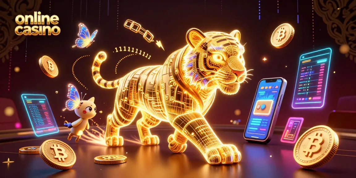Engage with the vibrant world of online casino gaming featuring a golden tiger and crypto elements.