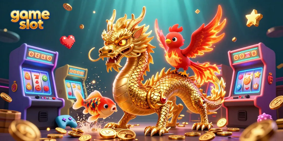 Spin the reels in this vibrant game slot scene featuring mythical creatures and dynamic gaming elements.