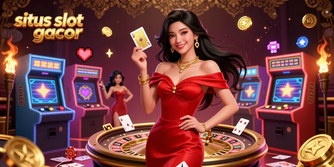 Spark winning moments at situs slot gacor with a stunning Asian woman posing beside a golden roulette wheel.