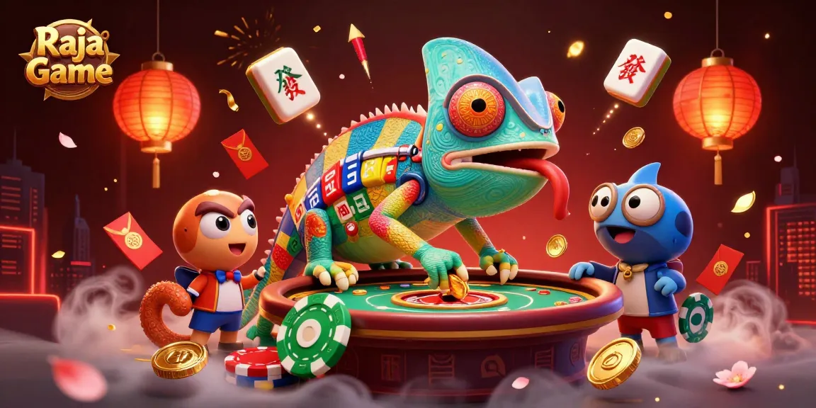 Experience the excitement of Raja Game with this vibrant casino scene featuring interactive elements and characters.