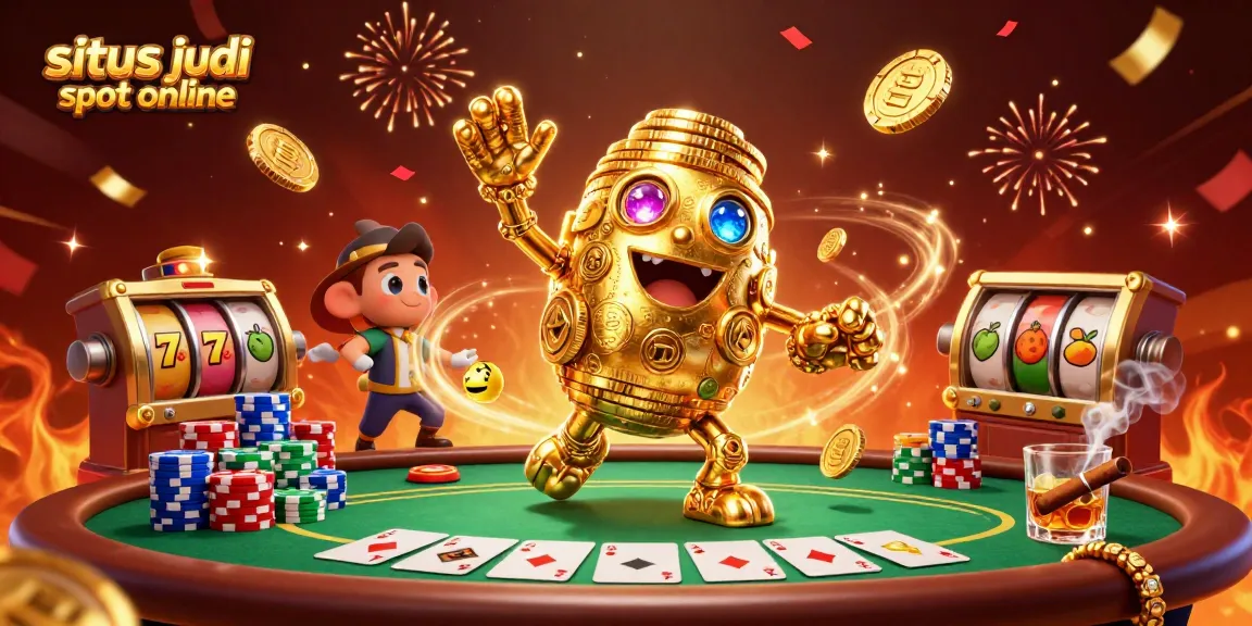 Menangkan permainan di situs judi slot online dengan golem emas berputar di meja poker.