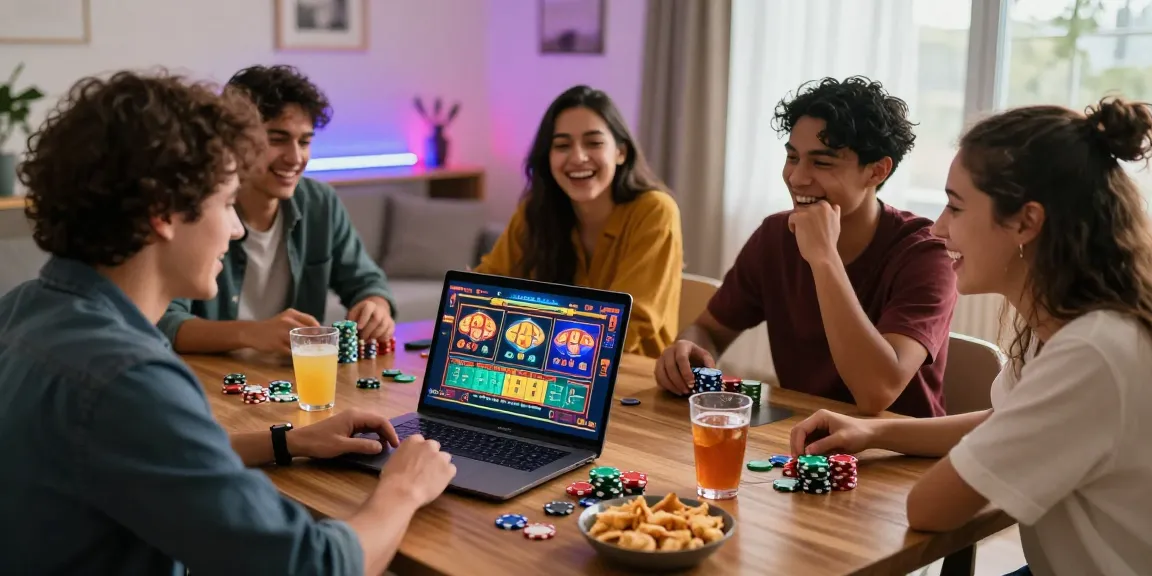 Friends enjoying an engaging gaming session on online casinos Australia, surrounded by snacks and drinks in a vibrant living room.