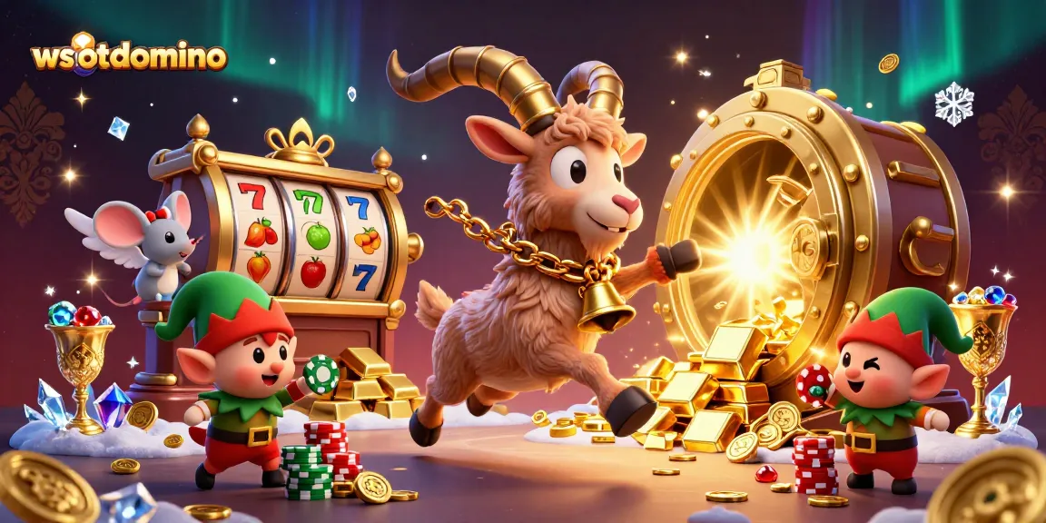 Pertandingan kasino yang seru di wslotdomino dengan karakter lucu mencuri chip poker di latar belakang yang mewah.