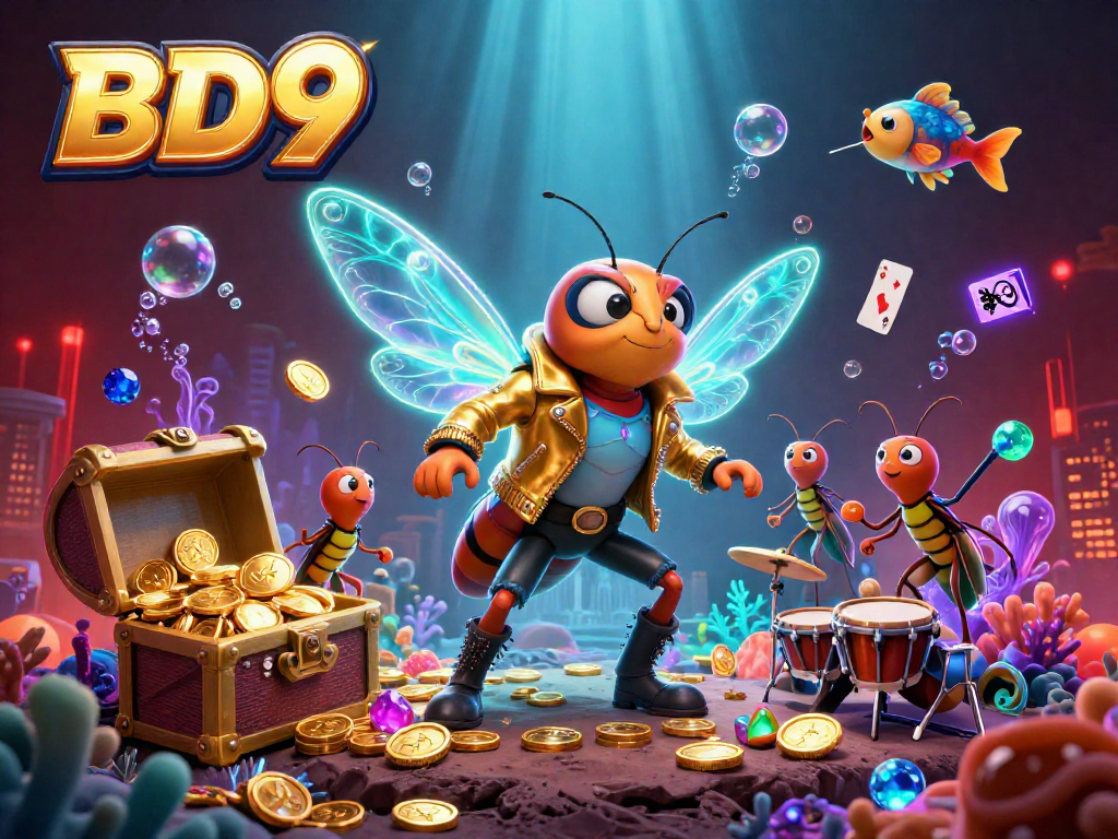 Experience energetic gaming at BD9 with vibrant characters and underwater treasures.