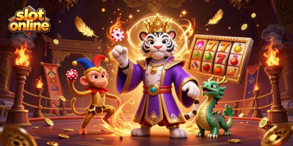 Menggunakan slot online dengan simbol buah dan jackpot bertaburan dalam ilustrasi 3D unik.