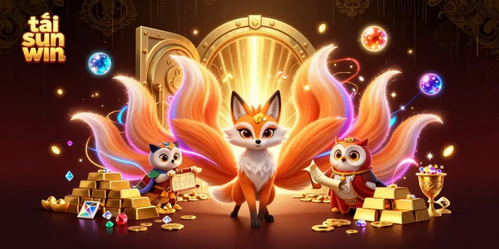 Play exciting games at tải sun win with colorful characters and sparkling treasures in a vibrant casino scene.