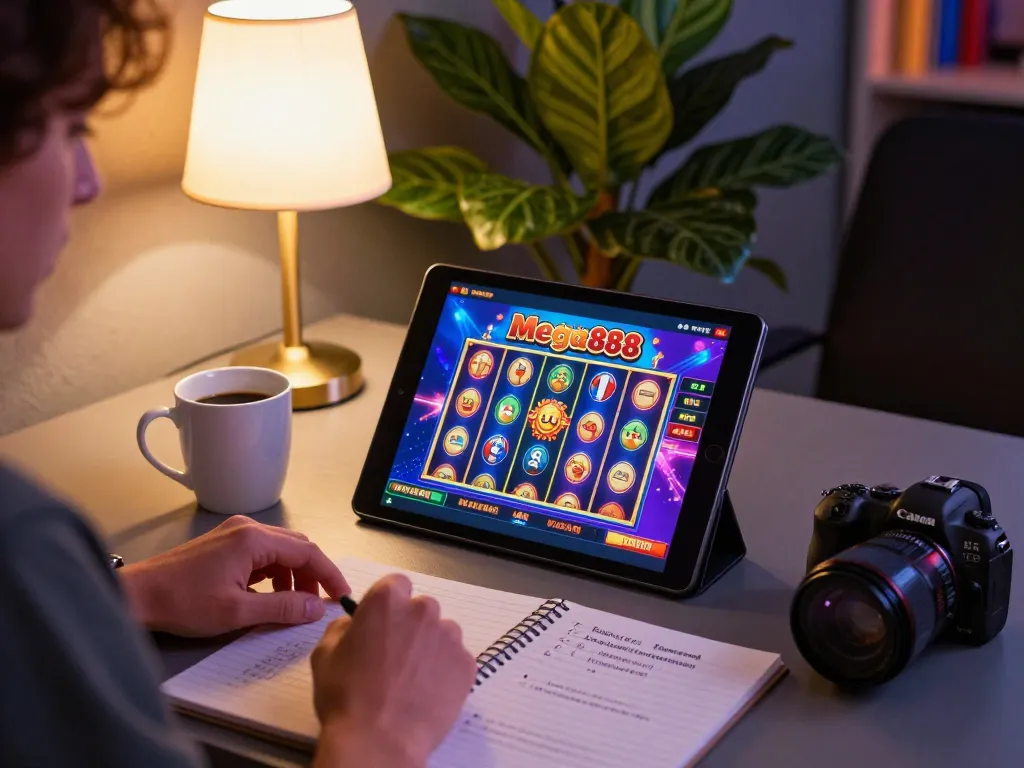 Engaging with Mega888's free credit offers while enjoying online casino gaming in a comfortable setting