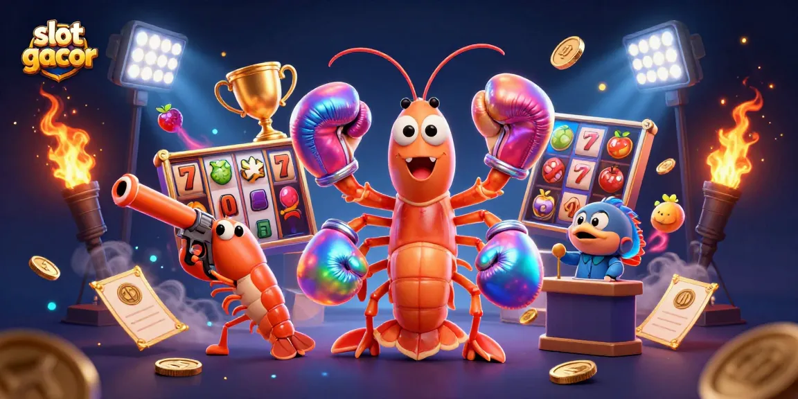 Engage with slot gacor featuring a dynamic scene of a cartoon shrimp duo and a grouper announcing among vibrant game elements.