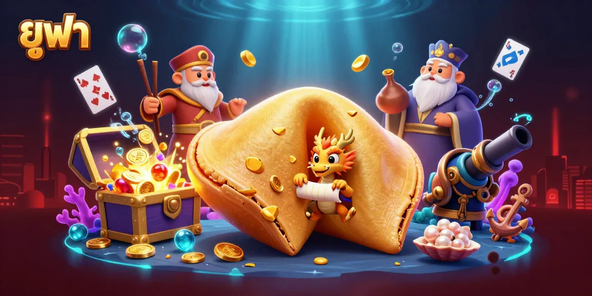 Experience thrilling gaming moments with ยูฟ่า, featuring a golden fortune cookie scene enriched by dynamic casino elements.