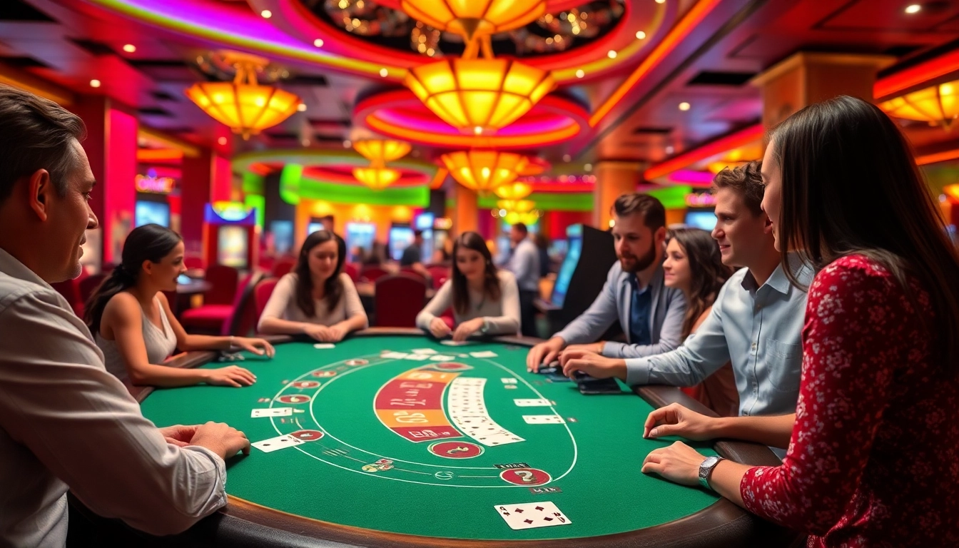 Exciting blackjack casino environment with players betting and engaging at the table.