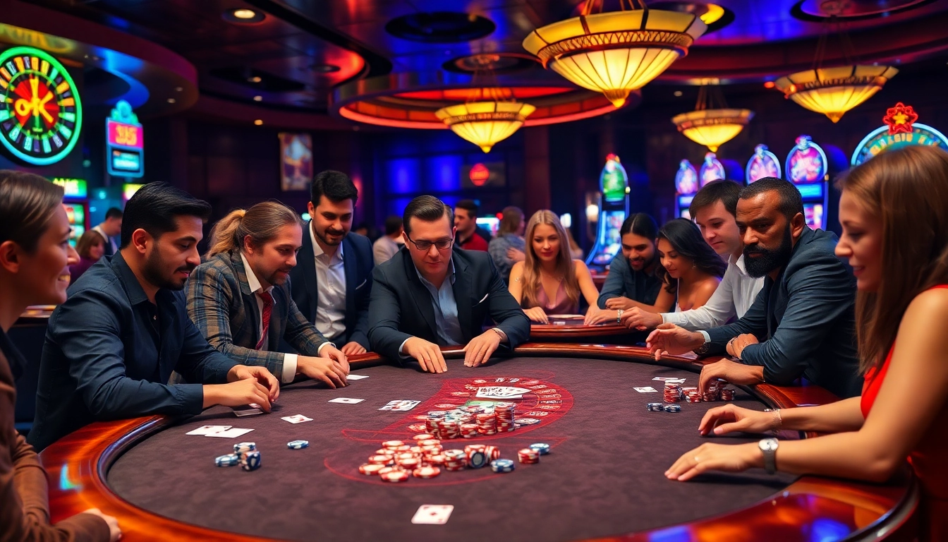 High-stakes poker game featuring players and KK55 chips in a vibrant casino atmosphere.