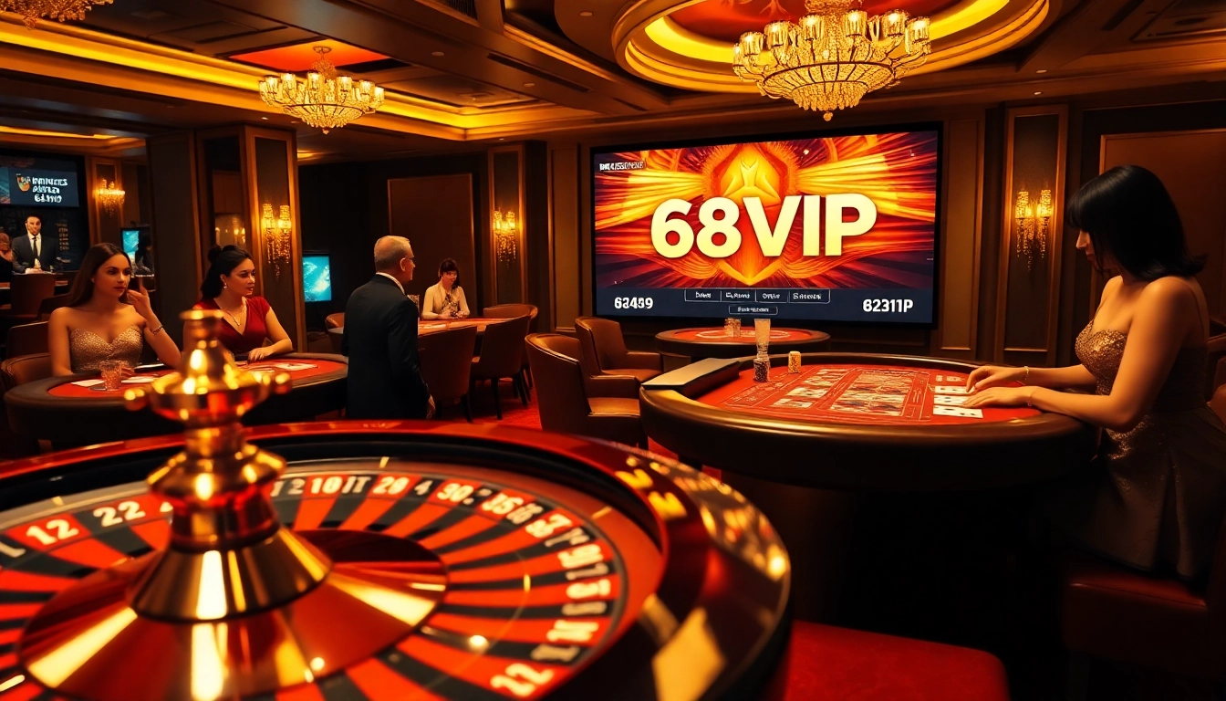 Experience thrilling gameplay at 68VIP with a glamorous casino atmosphere featuring exciting gaming action.