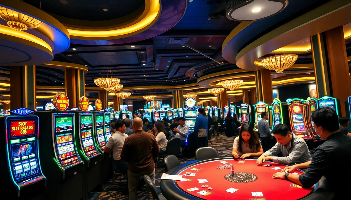 A group of diverse players enjoying the thrill of 'slot api raja 88' at a luxurious casino slot machine.