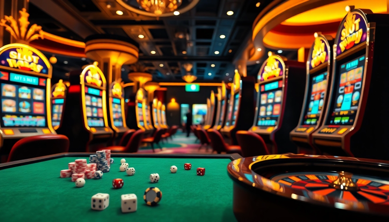 Experience the thrill of slot api raja 88 in a lively casino with vibrant slot machines and poker chips.