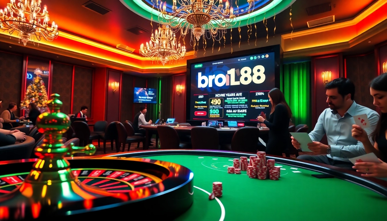 Experience the festive atmosphere of bro138 with poker chips and a spinning roulette wheel at this New Year's celebration.