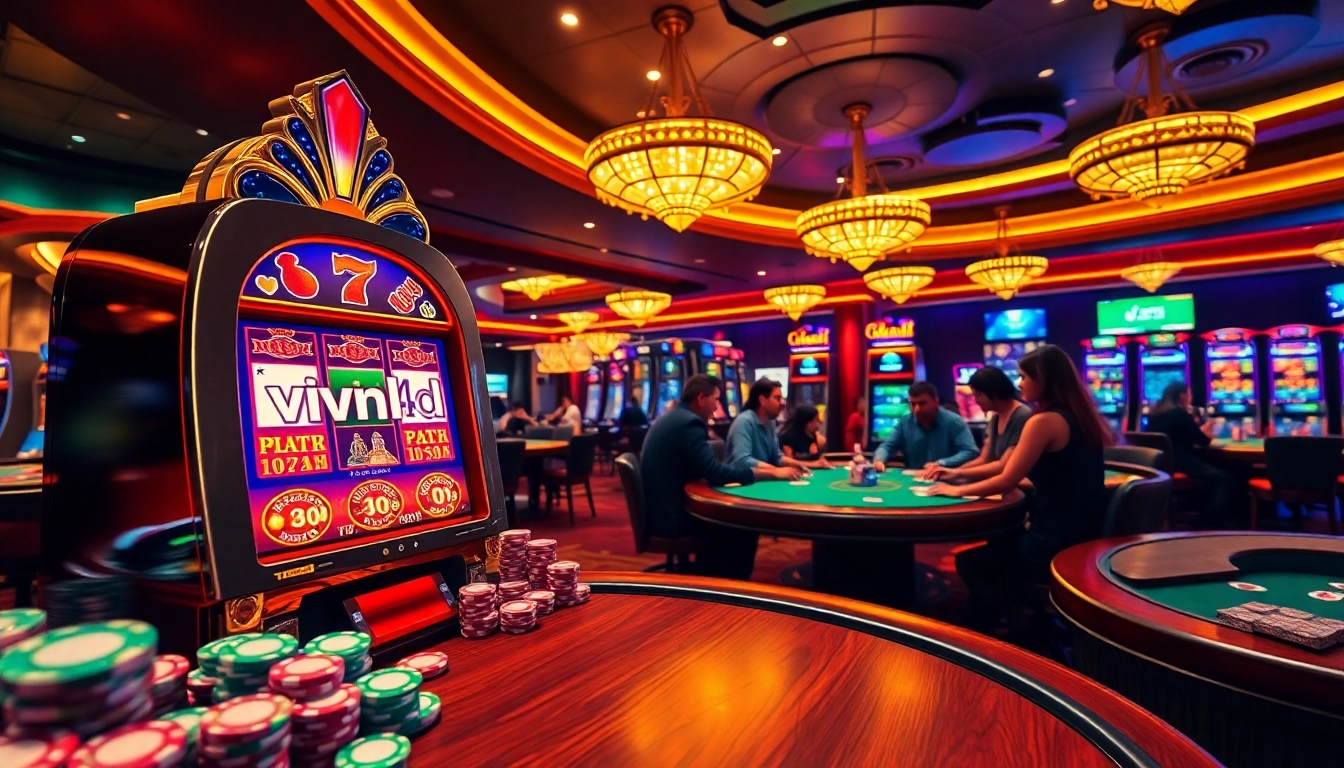 Players enjoying a thrilling moment at a viral4d slot machine surrounded by chips and dice.